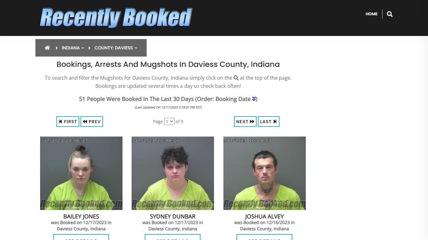 Recent bookings, Arrests, Mugshots in Daviess County, Indiana